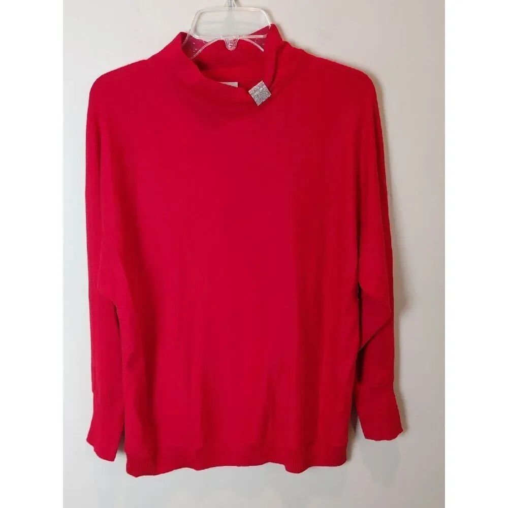 Chicos Poppy Red Cashmere Blend Mock Neck Sweater Size 2 NWT